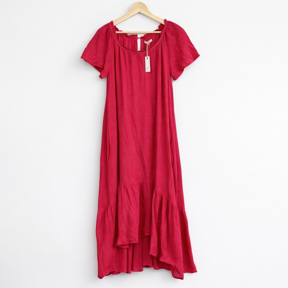 Stichdrop‎ NWT Pink High Low Hem Dress Short Sleeve Flowy Ruffle Hem XS